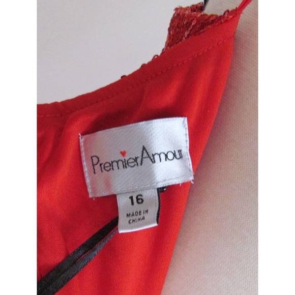 Designer Premier Amour Red Sequin Midi Length Spaghetti Strap Pencil Dress 16.R - Picture 10 of 16